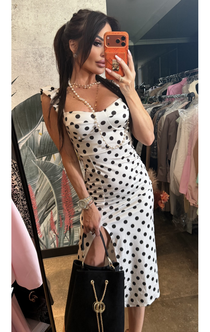 Ołówkowa elegancka sukienka w groszki
